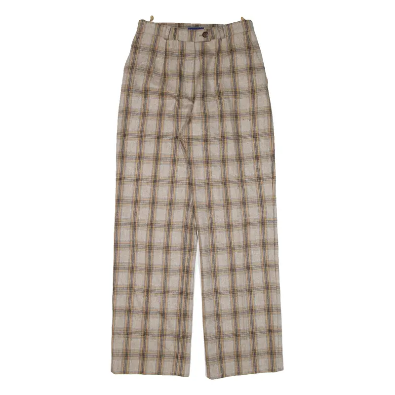 BIAGGINI Check Womens Knit Trousers Beige Loose Straight Wool W26 L29