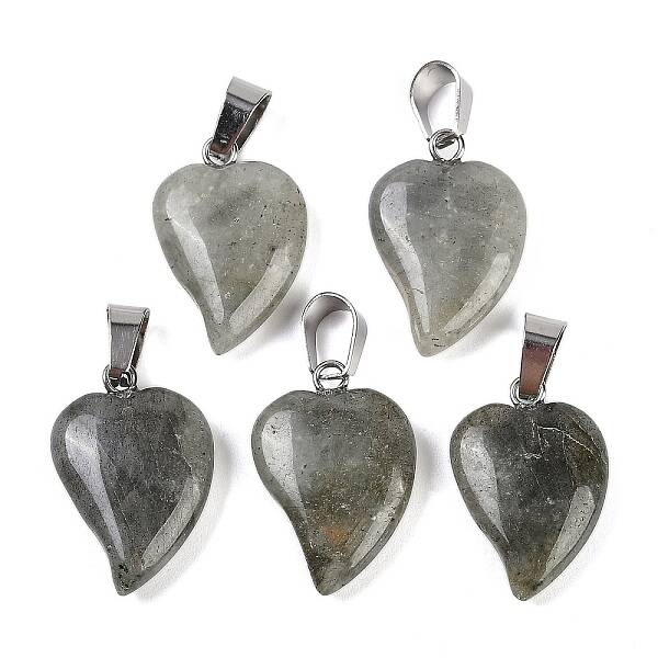 Natural Labradorite Heart Pendants