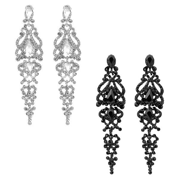 2 Pairs 2 Colors Rhineston Flower Dangle Stud Earrings