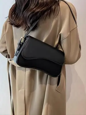 Women's Solid Color PU Leather Y2K Saddle Bag, Fashionable Shoulder Bag for Daily Used, Casual Trendy Versatile High-quality ...