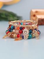 4pcs/set Boho Style Hand Bracelet, Multi-layer Hollow out Hand Pendant Charm Beaded Bracelet, Fashion Accessories for Women &...