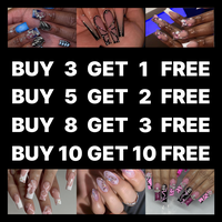 Buy 10 Get 10 Free! [Machine-Made] 24pcs Press-On Nails with Rhinestones & Flowers – French Style Glue-On Nails for Women &...