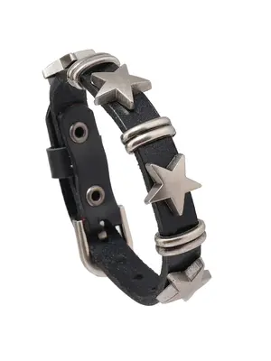 Vintage Star Decorated Grommet Eyelet Bracelet, Punk Style Cowhide Bracelet for Men & Women, Fashion Accessories for Party, H...