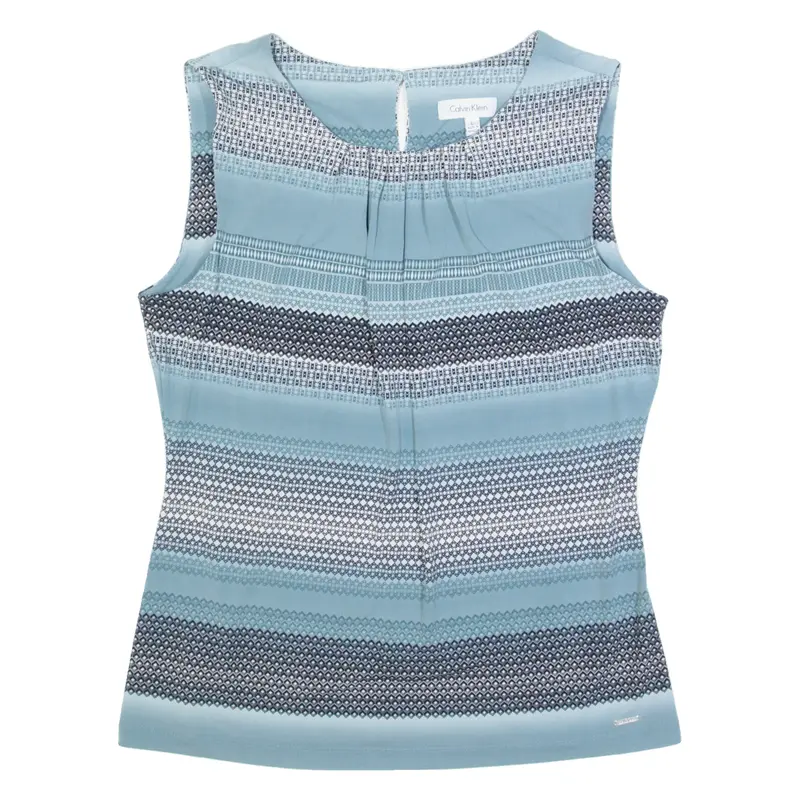 CALVIN KLEIN Womens Printed Vest Blue Sleeveless Striped L