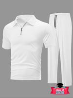 Men's Solid Color Half Zip Up Shortsleeve Polo Shirt & Drawstring Waist Pants Two-piece Set, Formal Casual Comfy Short Sleeve...