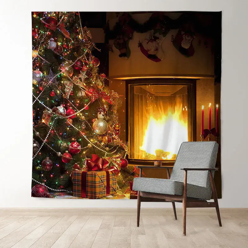 Aperturee Warm Fireplace Christmas Tree Holiday Backdrop For Photo