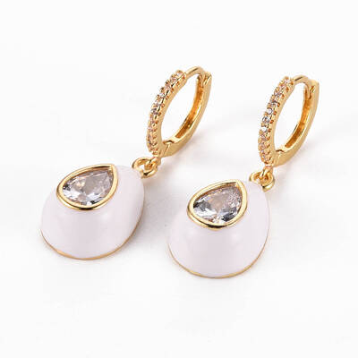 Brass Micro Pave Clear Cubic Zirconia Huggie Hoop Earrings