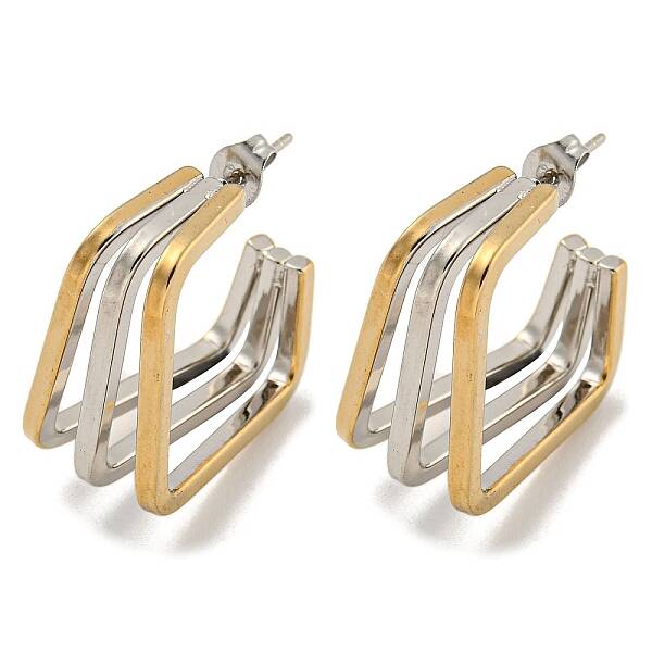 Square 202 Stainless Steel Multi Layered Stud Earrings