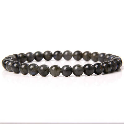 Synthetic Larvikite Round Beaded Stretch Bracelet