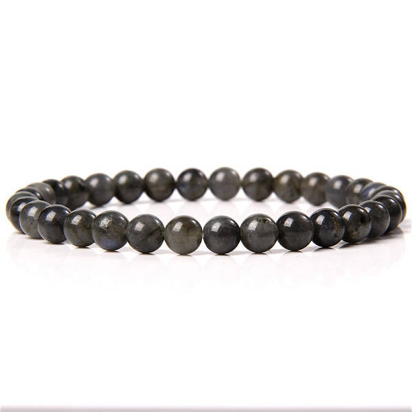 Synthetic Larvikite Round Beaded Stretch Bracelet