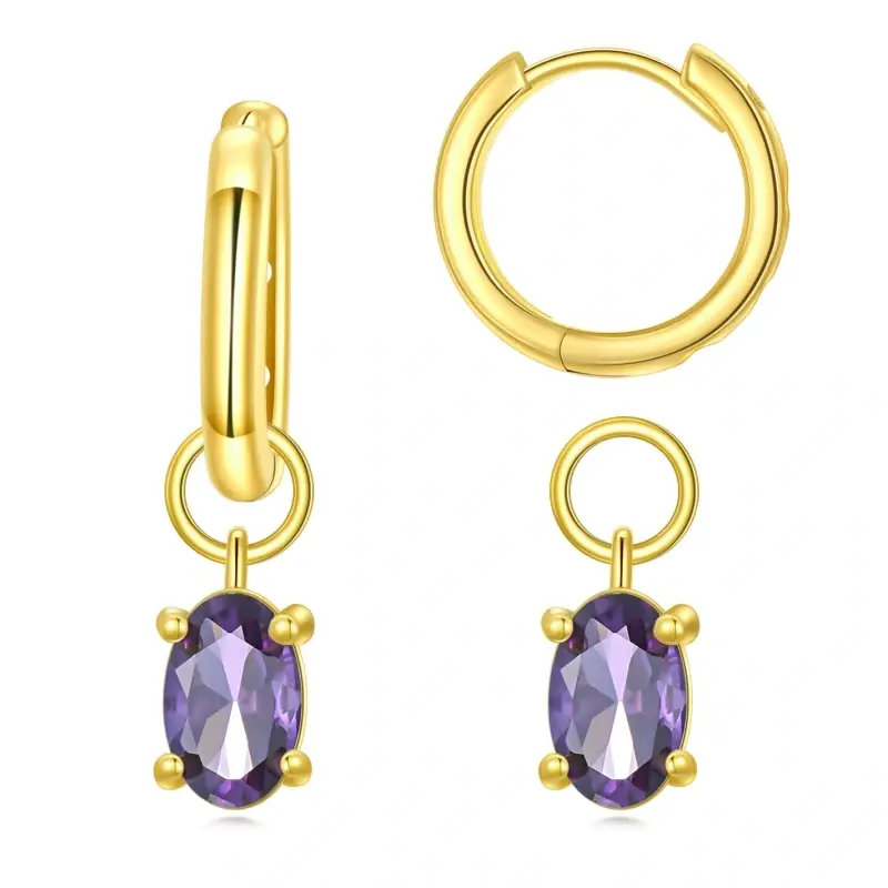 14K Gold Crystal Personalized Birthstone Oval Drop Earrings for Women