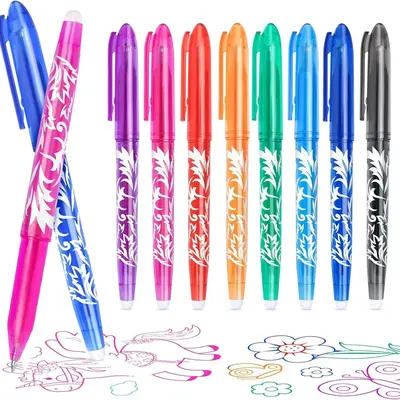 Erasable Gel Pen, 8 Counts 0.5mm Erasable Ballpoint Pen with Eraser, Writing Stationery for Students School Office Home