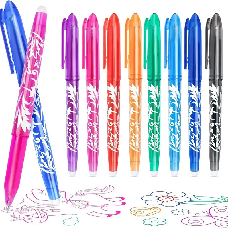 Erasable Gel Pen, 8 Counts 0.5mm Erasable Ballpoint Pen with Eraser, Writing Stationery for Students School Office Home