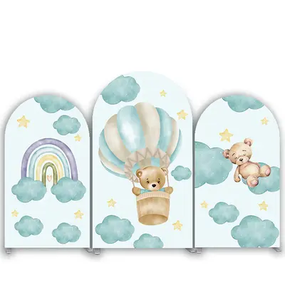 Aperturee Blue Cloud Teddy Bear Airballoon Arch Backdrop Kit | Custom Arched Wall Covers | Circle Arch Backdrop Diy | Round A...