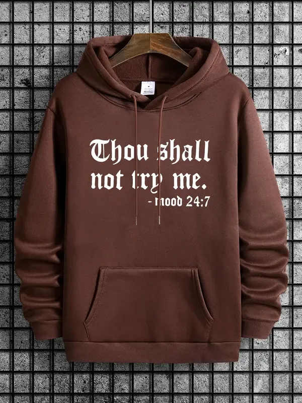 Men's Letter Print Drop Shoulder Essentials Hoodie, Fashion Drawstring Pocket Hooded Sweatshirt, Versatile Menswear, Going Ou...