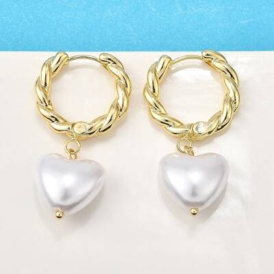 Brass ABS Plastic Pearl Hoop Earrings for Women