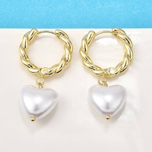 Brass ABS Plastic Pearl Hoop Earrings for Women