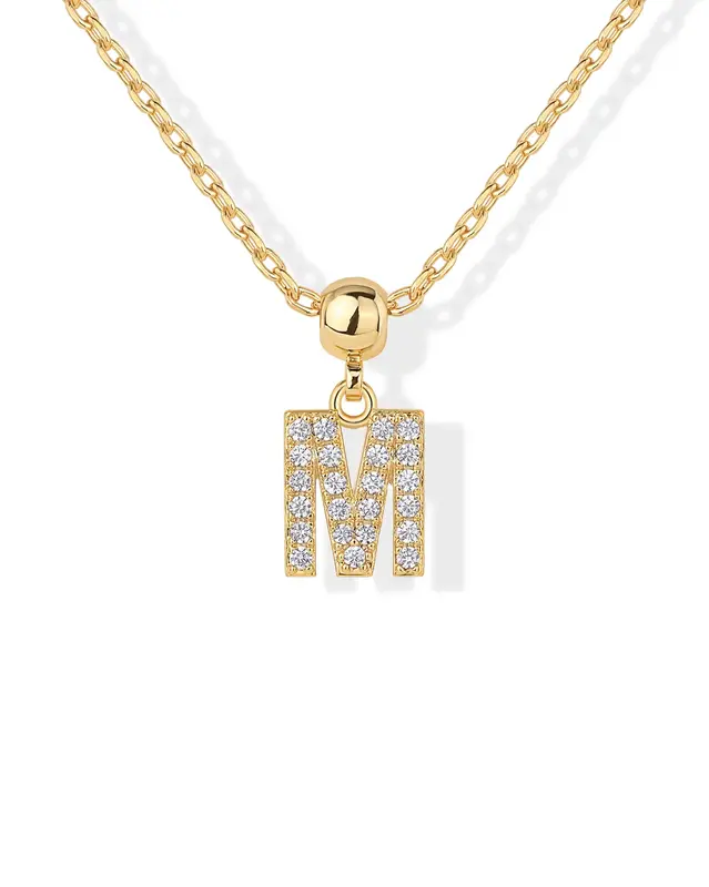 PAVOI 14K Yellow Gold Plated Initial Letter Charms Necklace for Women - Cubic Zirconia Alphabet Letters Pendant Charms Neckla...
