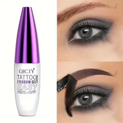 Easy Peel-Off Eyebrow Gel - Waterproof & Sweatproof, Long-Lasting Black or Brown Tattoo Tint, Film Forming, Medium Coverage f...