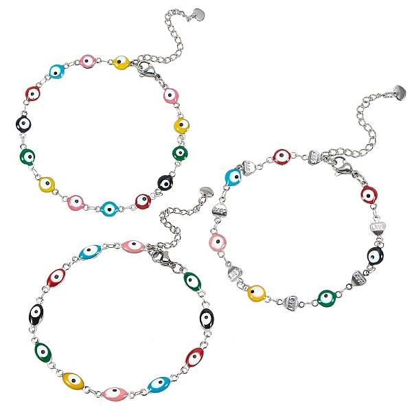 3Pcs 3 Styles 304 Stainless Steel Link Bracelets