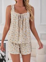 Women's Floral Print Cami Top & Shorts Pyjama Set, Casual Comfy Loungewear Set for Women, Women's Sleepwear for Summer, Women...