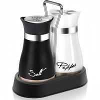 Salt and Pepper Shaker Set, 2 Counts/set Stainless Steel Salt and Pepper Container with Stand, Modern Cooking Utensils for Ho...