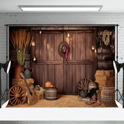 Retro Brown Wooden Door Cowboy Backdrop For Photo - Aperturee