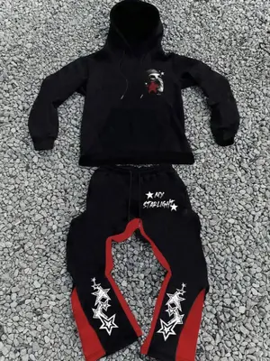 Two-piece Set Men's Letter and Star Print Thermal Lined Hoodie & Colorblock Sweatpants, Regular Fit Fashion Casual Drawstring...