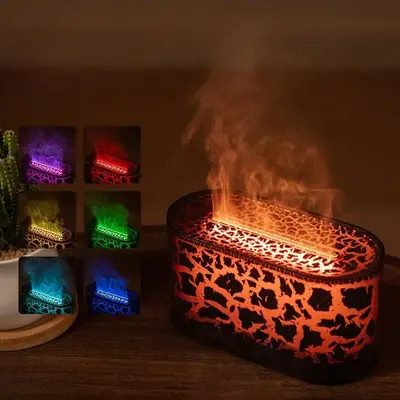 Creative Crack Pattern Aromatherapy Diffuser, LED Color Changing Simulation Flame Aromatherapy Diffuser, Cold Fog Humidifier,...