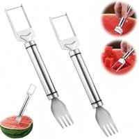 Watermelon Fork Slicer Cutter Slicer Tool, 2-in-1 Stainless Steel Fruit Cutter, Dual Head Fruit Forks Slicer Knife with Round...
