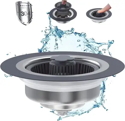Upgraded 3 in 1 Kitchen Sink Drain Strainer - Stopper Set, Stainless Steel Kitchen Sink Stopper, Pop Up Anti-Clogging Sink St...