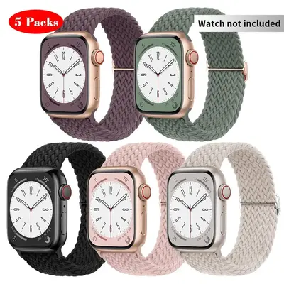 Braided Nylon Watch Band, Adjustable Fashion Watch Band, 5 Counts Sport Elastic Nylon Cloth Watch Wristband for iWatch Series...
