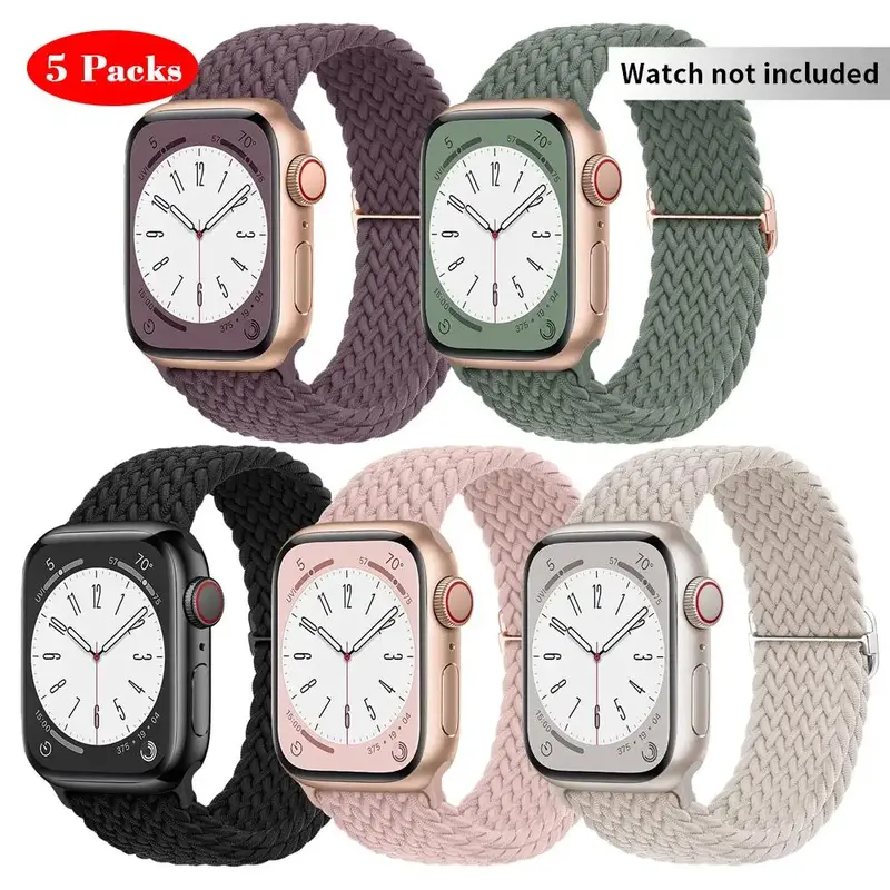 Braided Nylon Watch Band, Adjustable Fashion Watch Band, 5 Counts Sport Elastic Nylon Cloth Watch Wristband for iWatch Series...