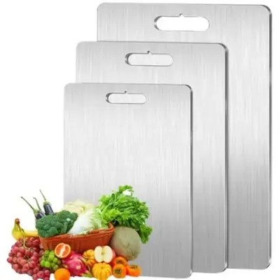 Stainless Steel Double Sided Chopping Board, 1 Count Modern Cutting Food Board, Kitchen Gadgets Chopping Board for Meat & Veg...