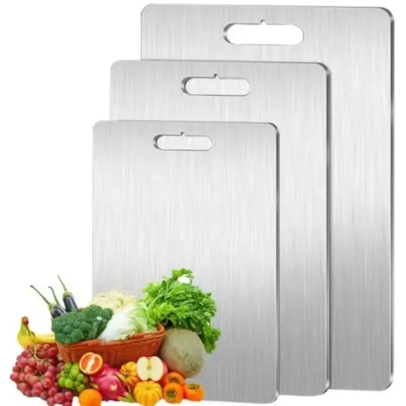 Stainless Steel Double Sided Chopping Board, 1 Count Modern Cutting Food Board, Kitchen Gadgets Chopping Board for Meat & Veg...