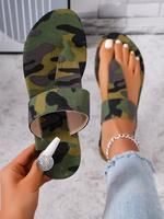 Women's Camo Print Slip on Sandals, Flip Sandal, Unique Sandals, Casual Summer Flat Sandals for Beach Vacation, Lightweight N...