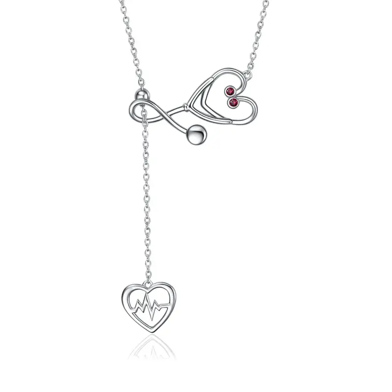 Sterling Silver Caduceus Angel Nursing Themed Stethoscope Necklace