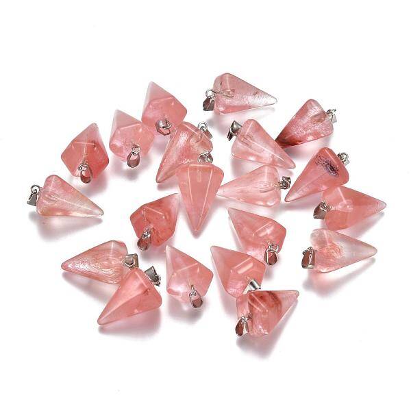 Cone/Spike/Pendulum Dyed Cherry Quartz Glass Stone Pendants
