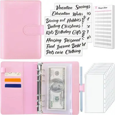 Budget Binder with Zipper Envelopes Money Organizer with Expense Budget Sheets and Stickers