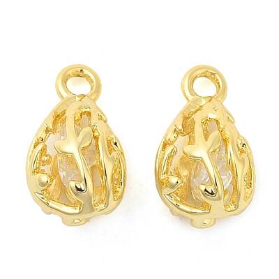 Real 18K Gold Plated Rack Plating Brass with Cubic Zirconia Pendants Charms