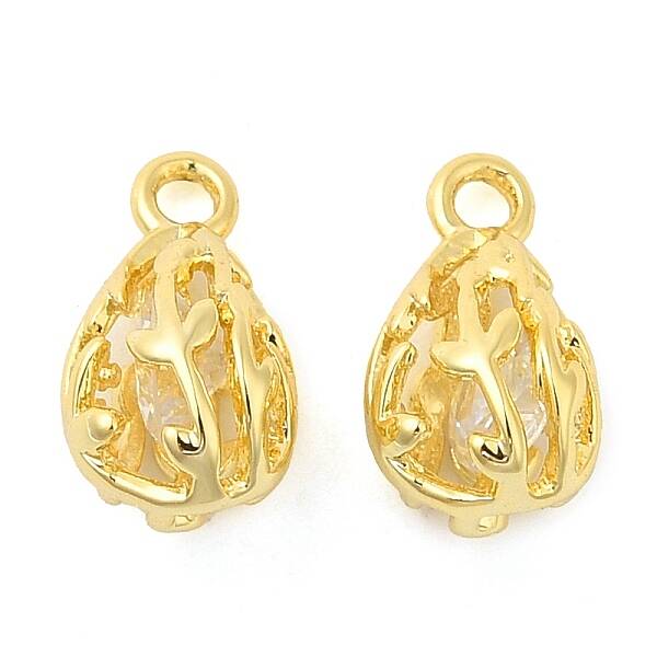 Real 18K Gold Plated Rack Plating Brass with Cubic Zirconia Pendants Charms