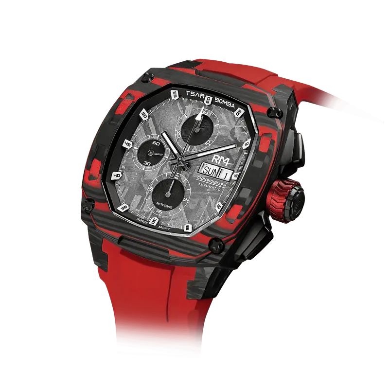 TSAR BOMBA Men's Swiss Automatic Watch | Dark Matter 4 | Rafael Signed Limited Edition | Meteorite Chronograph Calendar Dial ...