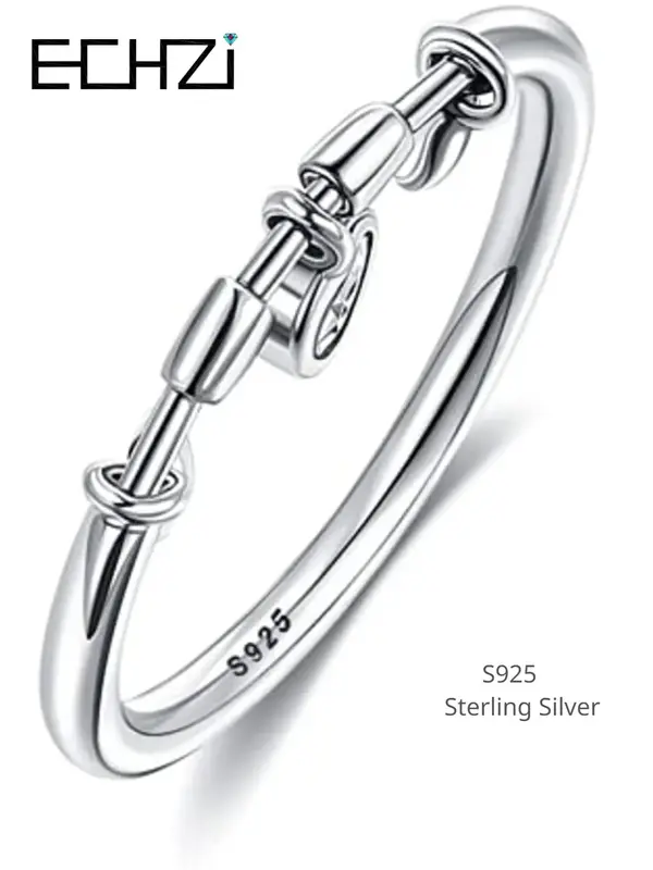 925 Sterling Silver Anti Anxiety Ring with Cubic Zirconia Love Pendant, Healing Energy Finger Ring, Fashion Jewelry Accessori...