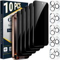 [5+5 Pcs] Privacy Screen Protector with Camera Lens Protector for iPhone 16 15 14 13 12 11 Pro Max Tempered Glass Film