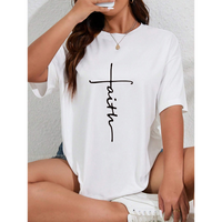 Plus Size Faith Print Crew Neck T-shirt, Casual Short Sleeve Top For Spring & Summer, Women's Plus Size Clothing