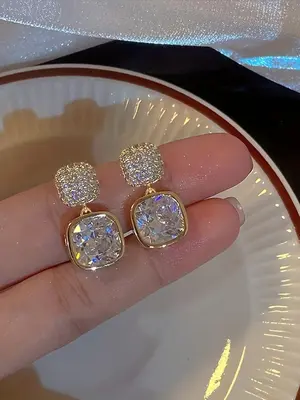 Fashion Square Shaped Artificial Crystal & Rhinestone Decor Dangle Earrings, Elegant Jewelry for Party, Daily Decor for Girl,...