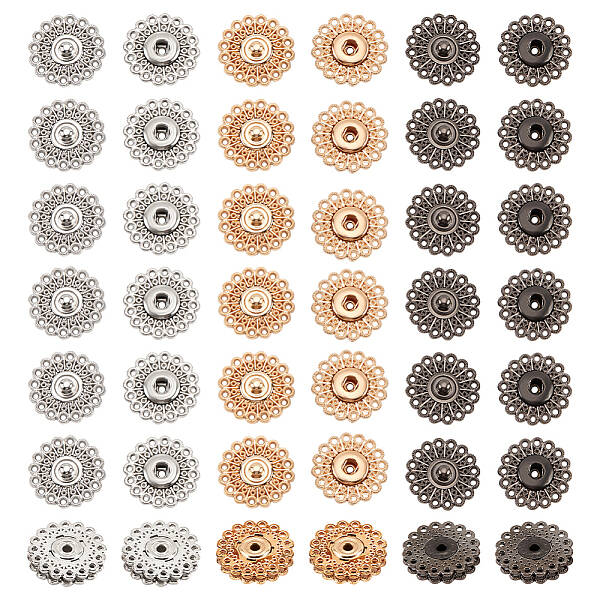 24 Sets Brass Flower Snap Buttons