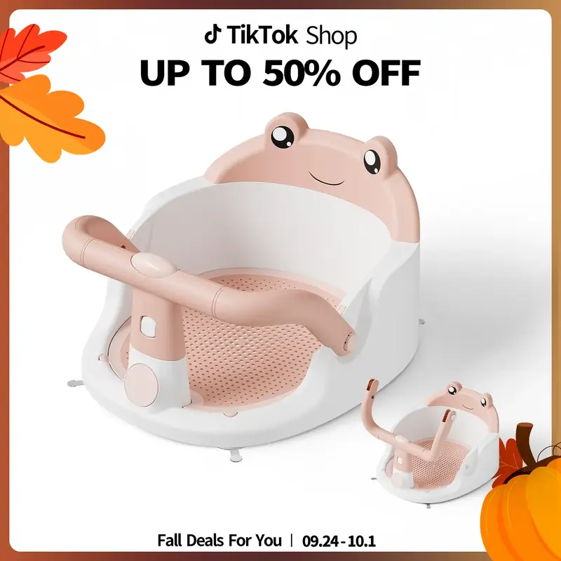 Baby Bath Seat for 6 Months+ - Toddler Frog Bath Chair with 4 Suction Cups & Soft Cushion, Baby bath chair,Non-Slip Infant Sh...