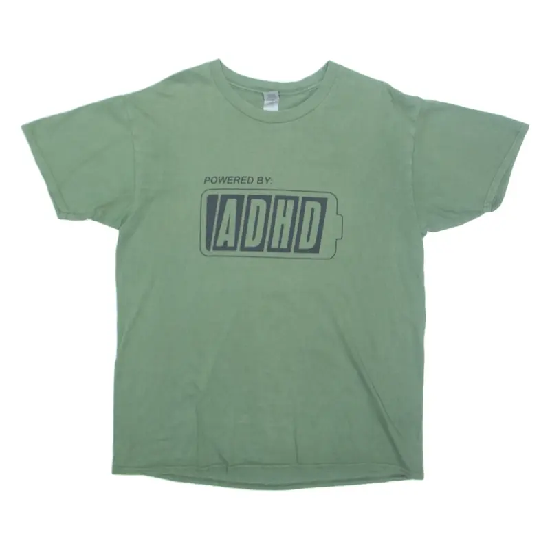 GILDAN Powered By ADHD Mens T-Shirt Green XL