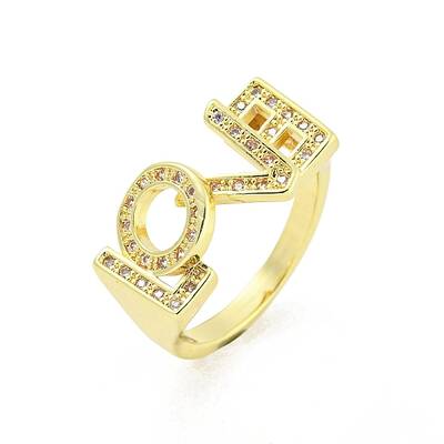 Word LOVE Brass Micro Pave Clear Cubic Zirconia Finger Rings
